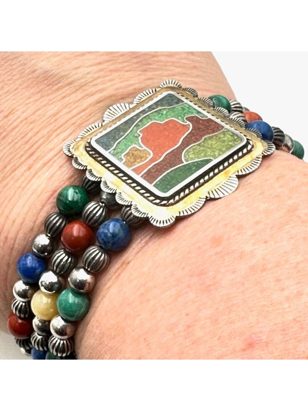 Carolyn Pollack Womens Bracelet Multi Gemstone Sterling Silver Coil Bracelet